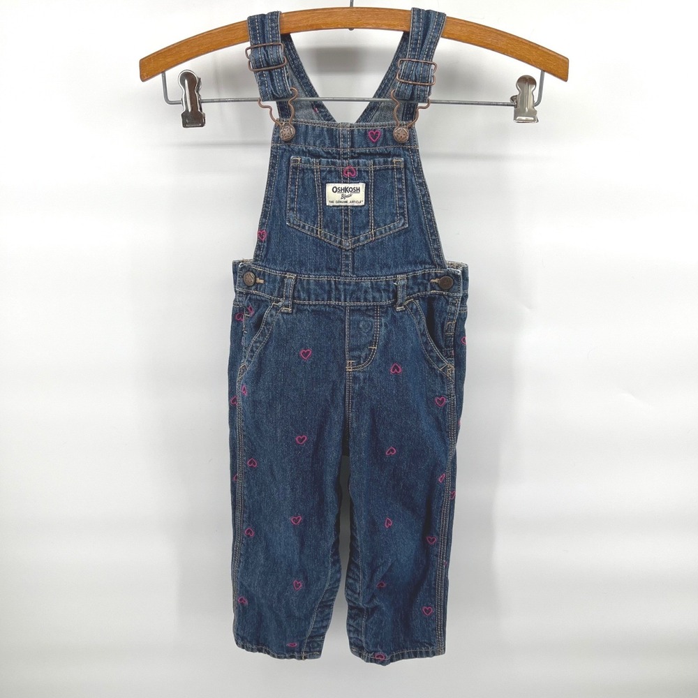 Pink Heart Embroidered OshKosh Bgosh 24 mo Girls Blue Denim Vestbak Overalls - Picture 4 of 10